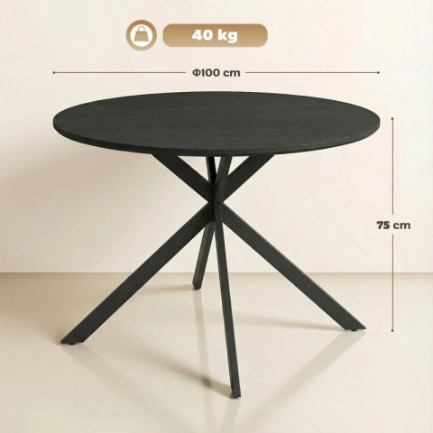 Kulatý jídelní stůl pro 4 osoby Ø100 cm | černý č.3