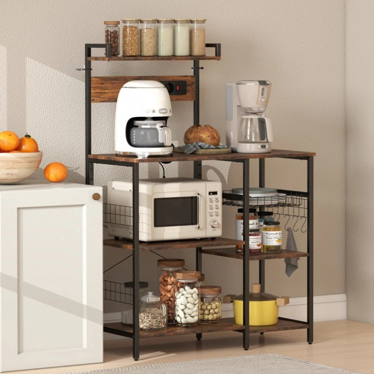 Kuchyňská stojící polička se 2 zásuvkami, 90 x 42 x 130 cm | rustikální hnědá