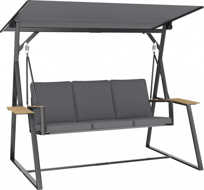 Třímístná zahradní houpačka s nastavitelnou střechou | šedá