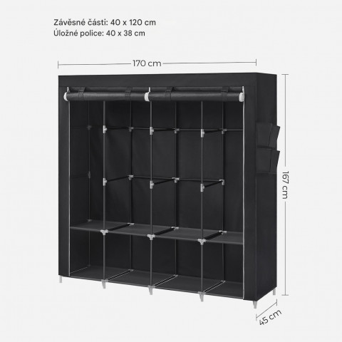 Plátěná šatní skříň 45 x 170 x 167 cm | Černá č.2