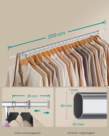 Pojízdný stojan na oblečení 150kg | stříbrný č.2