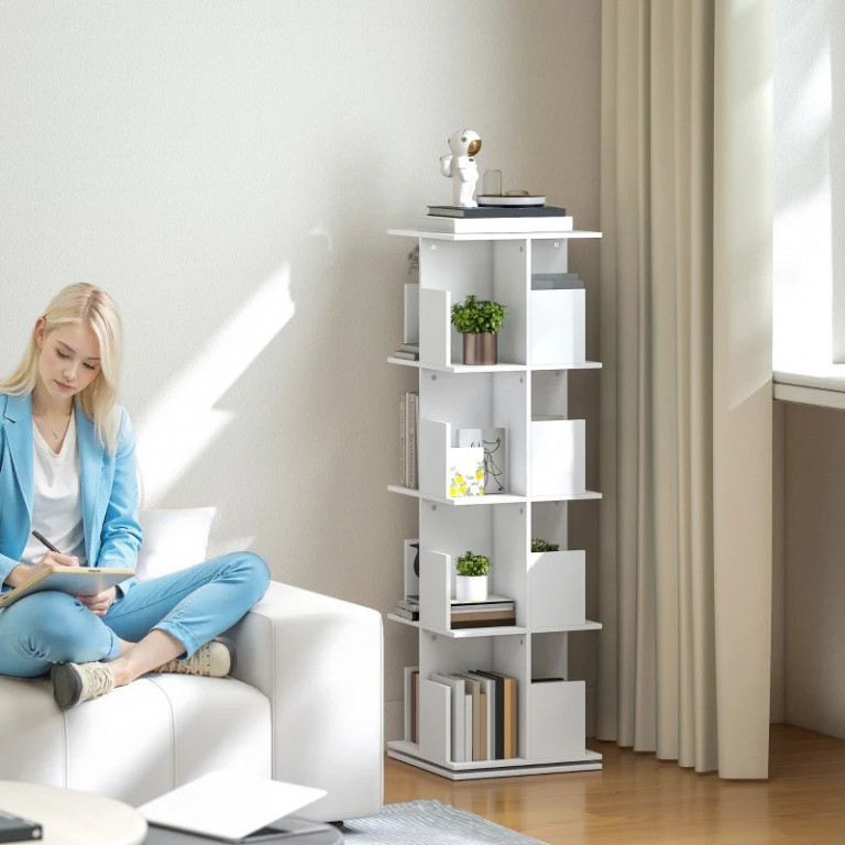 Otočný stojanový regál se 4 úrovněmi 39 x 39 x 128,3 cm | bílý