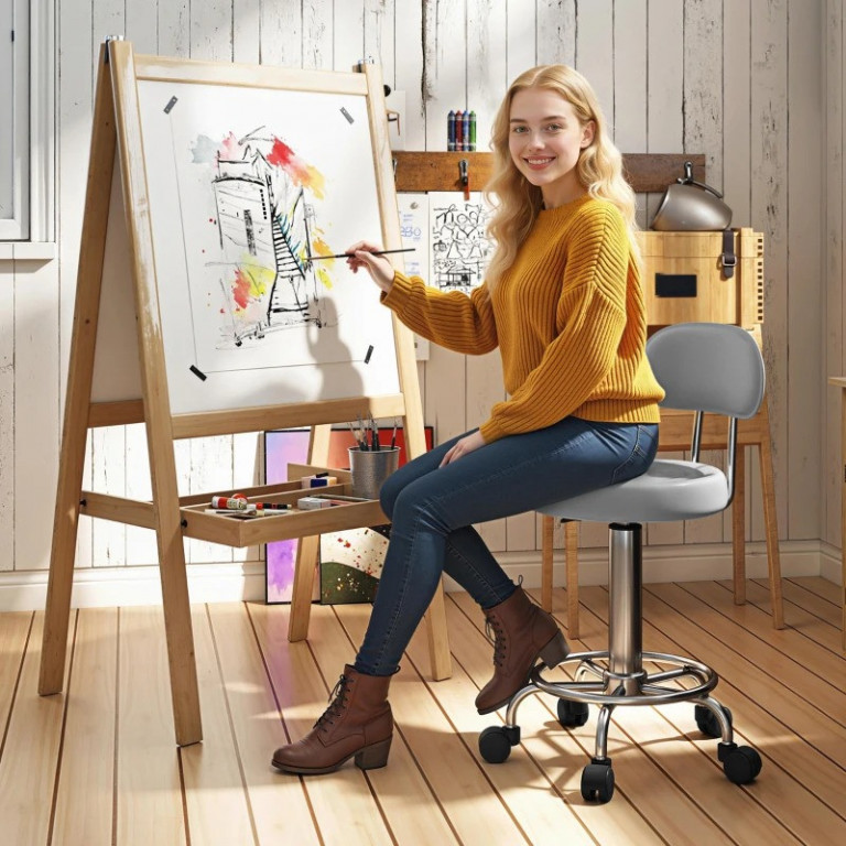 Otočná salonní stolička s opěradlem, 32 x 40 x 70-86 cm | šedá