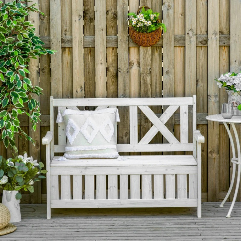 Zahradní lavice s úložným prostorem 115 x 61 x 85 cm | bílá