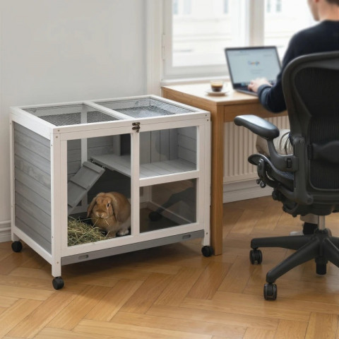 Pojízdná králíkárna 91,5 x 53,3 x 73 cm | šedá č.5