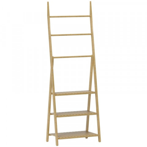 Stylová bambusová police s věšáky a úložným prostorem | přírodní č.2