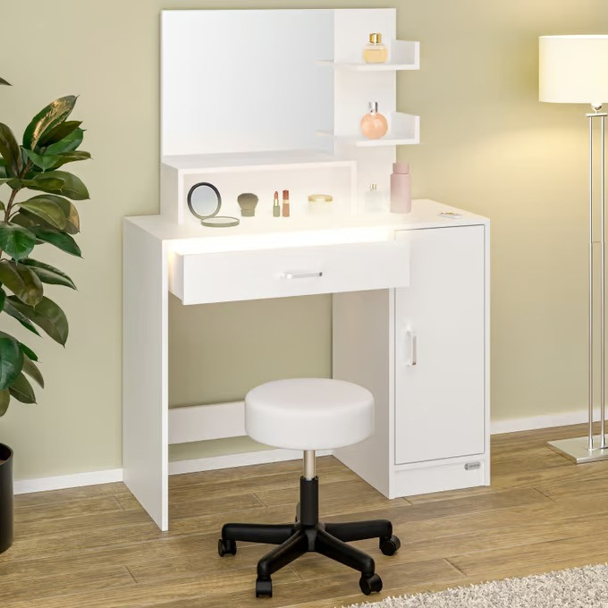 Toaletní stolek Jocelyn včetně pojízdné stoličky | bílý