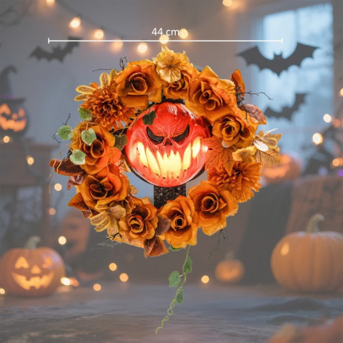 Halloweenská dekorace, dýňový věnec se 44 LED diodami | vícebarevná č.4
