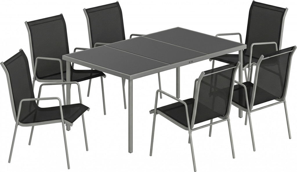 Zahradní jídelní nábytek 7 kusů | černý + stříbrný