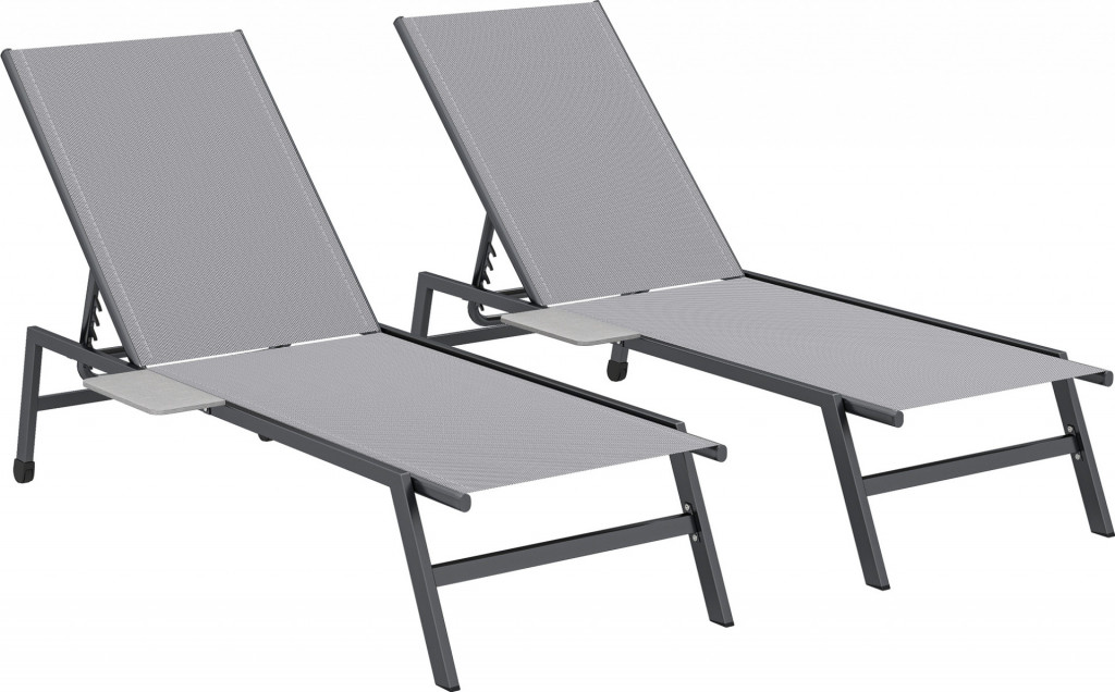 2 zahradní lehátka s bočním stolkem | šedá