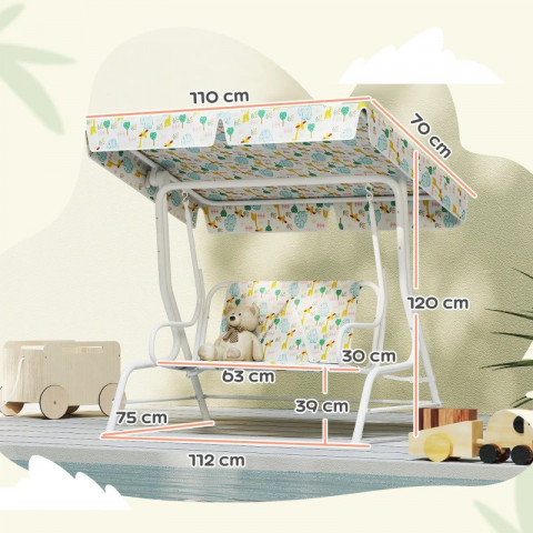 Dvoumístná dětská houpačka s nastavitelnou stříškou, 110 x 74 x 113 cm | bílá č.4