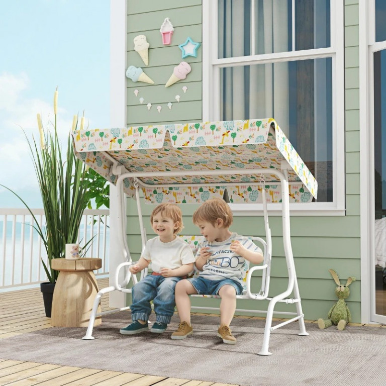 Dvoumístná dětská houpačka s nastavitelnou stříškou, 110 x 74 x 113 cm | bílá