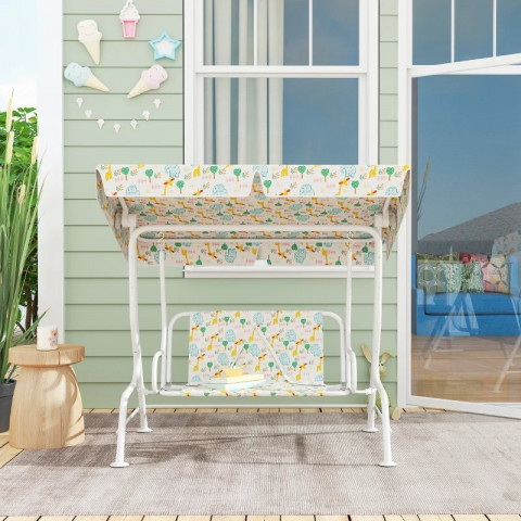 Dvoumístná dětská houpačka s nastavitelnou stříškou, 110 x 74 x 113 cm | bílá č.5