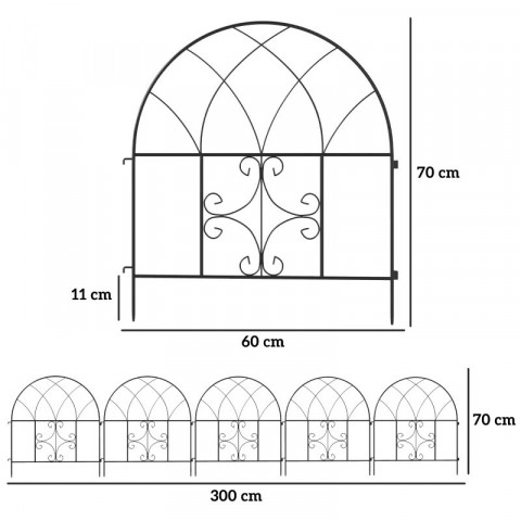 Ocelový zahradní plot 300 x 70 cm | černý č.5