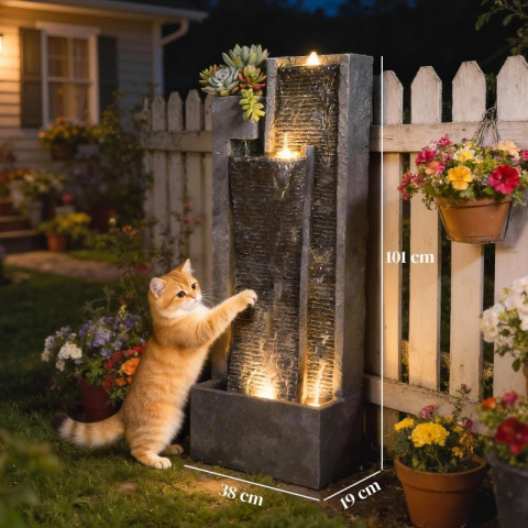 3-stupňová zahradní fontána s LED osvětlením | tmavě šedá č.3