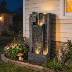 3-stupňová zahradní fontána s LED osvětlením | tmavě šedá č.1