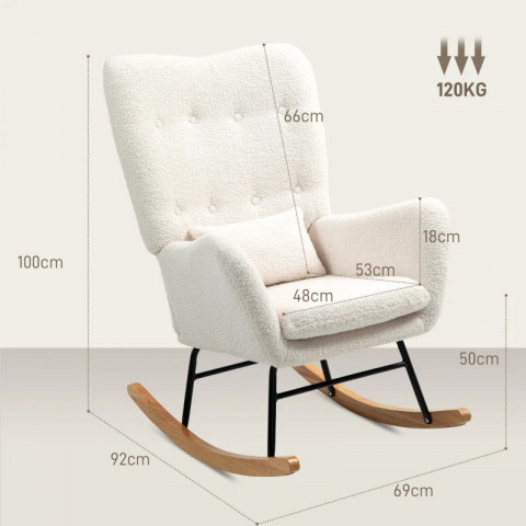 Houpací křeslo s područkami | krémově bílé č.4