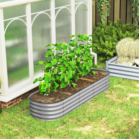 Kovový truhlík na květináče 195 x 62 x 30 cm | stříbrný č.4