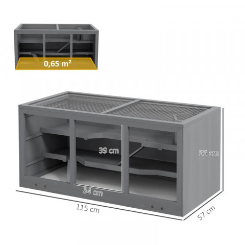 Dřevěná klec pro malá zvířata, 115 x 57 x 55 cm | šedá č.4