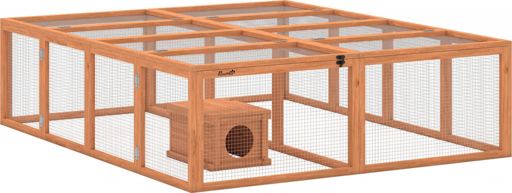 Dřevěná králíkárna s volným výběhem 180,4 x 150 x 48 cm | oranžová