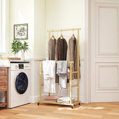 Pojízdný bambusový věšák na oděvy | přírodní č.5