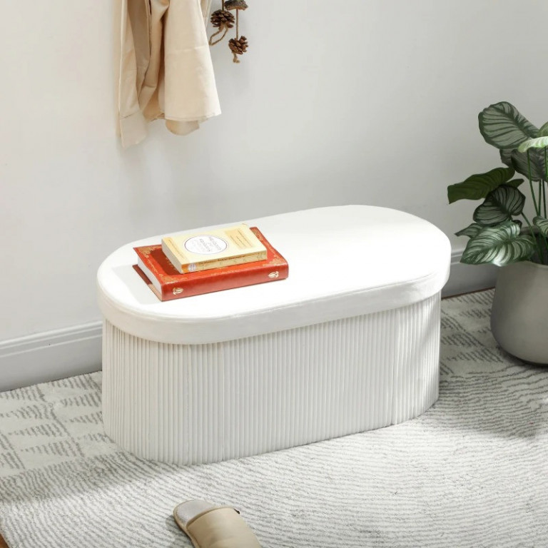 Skládací čalouněná lavice 76 x 38 x 35 cm | bílá