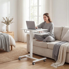 Výškově nastavitelný stůl na notebook s kolečky 65 x 60 cm | bílý