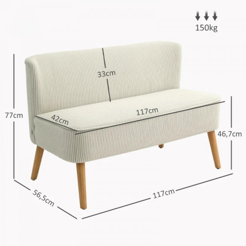 Čalouněná pohovka s manšestrovým vzhledem 117 x 56,5 x 77 cm | krémově bílá č.4