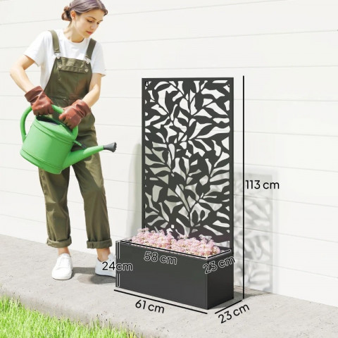 Venkovní kovový záhon s mříží pro popínavé rostliny 61 x 23 x 113 cm | černý č.4