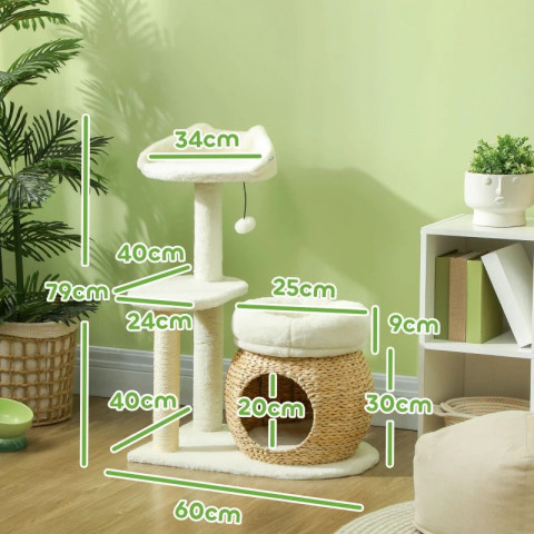 Kočičí sisalové škrabadlo pro kočky do 5 kg, 60 x 40 x 79 cm | krémově bílé č.3