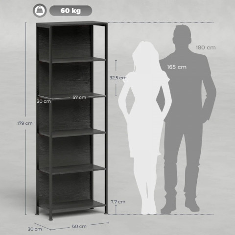 Regál s 5 policemi 60 x 30 x 179 cm | černý č.4