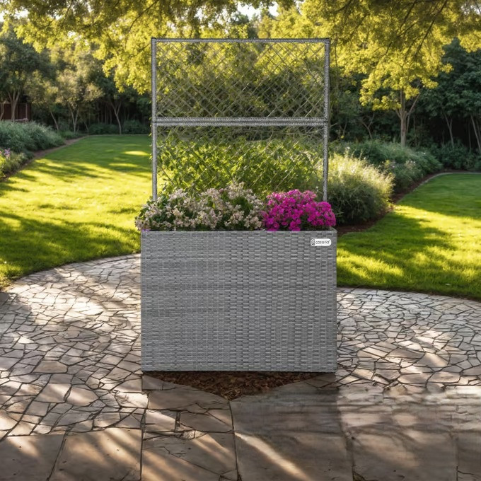 Polyratanový květináč s treláží | šedý