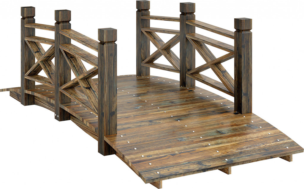 Dřevěný most se zábradlím z jedlového dřeva | ohořelý vzhled