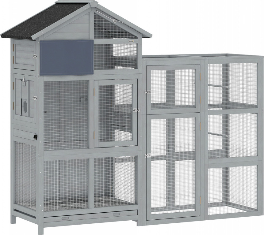 Dřevěná voliéra 196 x 60 x 164,5 cm | šedá