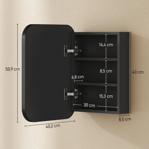 Koupelnová skříňka se zrcadlem 40,2 x 10,2 x 50,9 cm | černá č.3