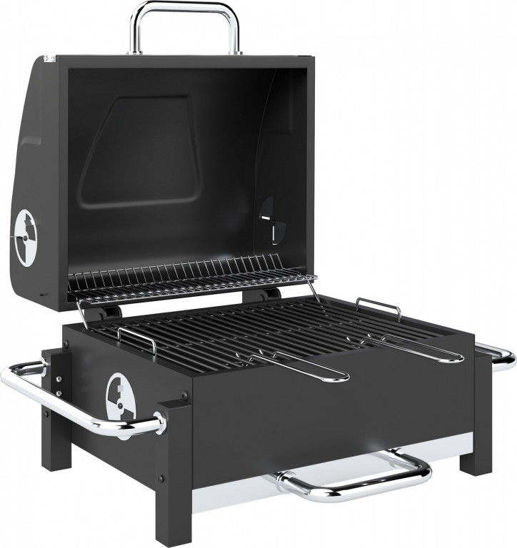 Ocelový gril na dřevěné uhlí 74,5 x 54 x 46 cm | černý