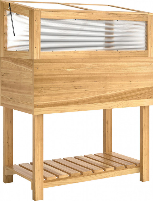 Vyvýšený květináč s výklopnou krycí policí 80x45x108,5cm |přírodní dřevo