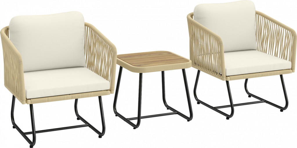 Ratanový bistro set 3-dílný | krémově bílý