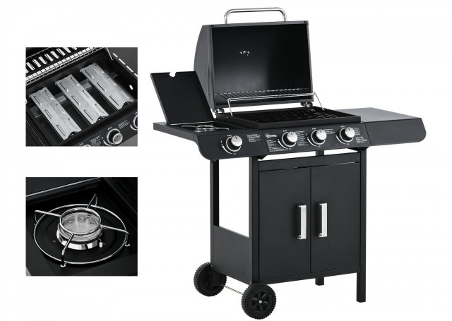 Plynový BBQ grilovací vozík se 3 hořáky, 110 x 50 x 100 cm | černý č.3