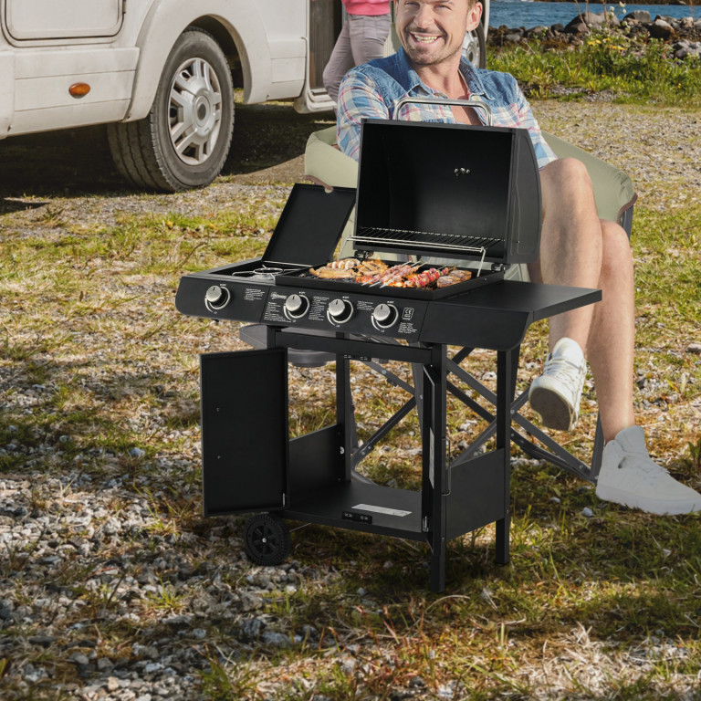 Plynový BBQ grilovací vozík se 3 hořáky, 110 x 50 x 100 cm | černý