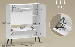 Úzký botník se 2 výklopnými přihrádkami | bílý č.2