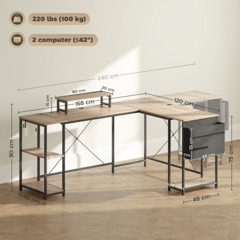 Rohový psací stůl 168-240 cm | přírodní č.4