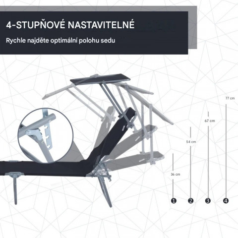 Skladacie záhradné lehátko so strieškou | čierne č.3