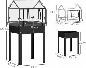 Vyvýšený záhon s krytem, 60 x 60 x 120 cm | černý č.2