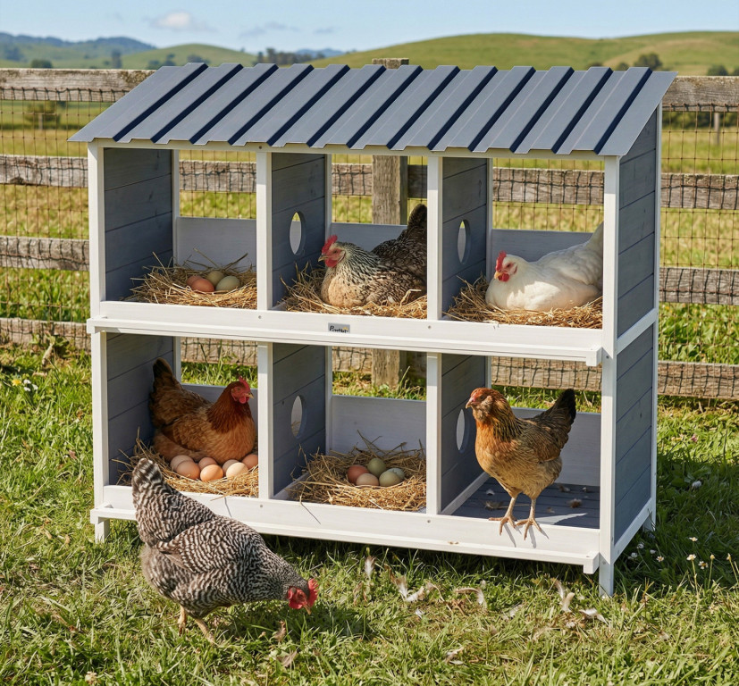 Dřevěné hnízdní boxy pro drůbež 102 x 50 x 91 cm | šedé