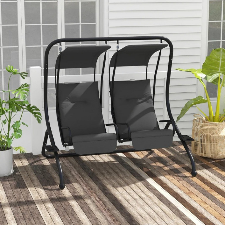 Zahradní houpačka se stříškou pro 2 osoby 170 x 136 x 170 cm | šedá