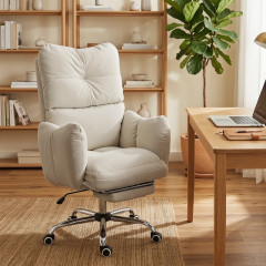 Ergonomická kancelářská židle s podnožkou a polstrovanými područkami | krémově bílá