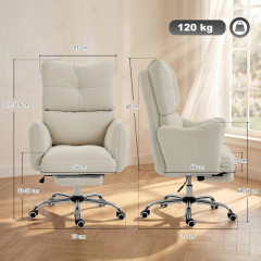 Ergonomická kancelářská židle s podnožkou a polstrovanými područkami | krémově bílá č.3