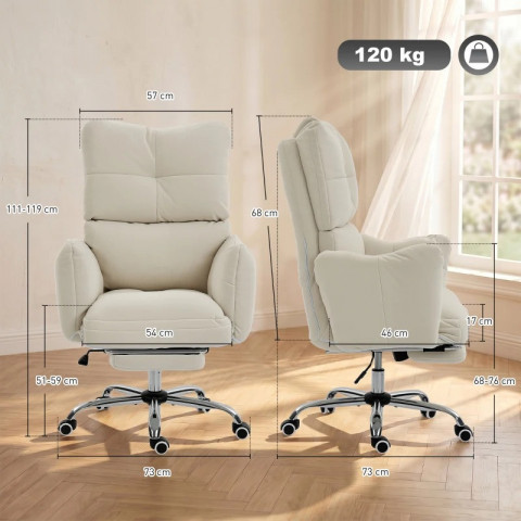 Ergonomická kancelářská židle s podnožkou a polstrovanými područkami | krémově bílá č.3