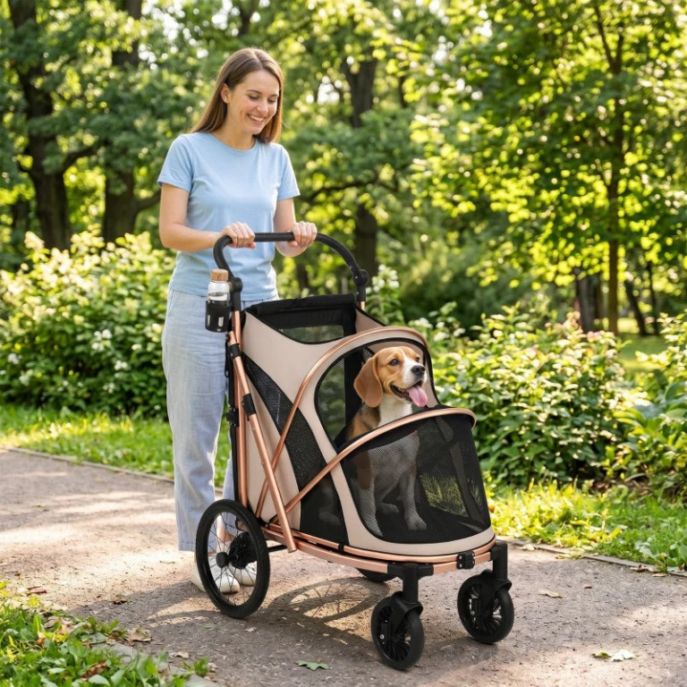 Skládací vozík pro středně velké psy | světle hnědý
